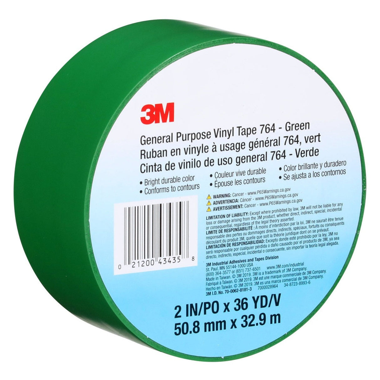 3M 764 General Purpose Vinyl Tape Green 2 in x 36 yd 5 mil Floor Marking Color Coding (7000028964) (24 Pack) - 8