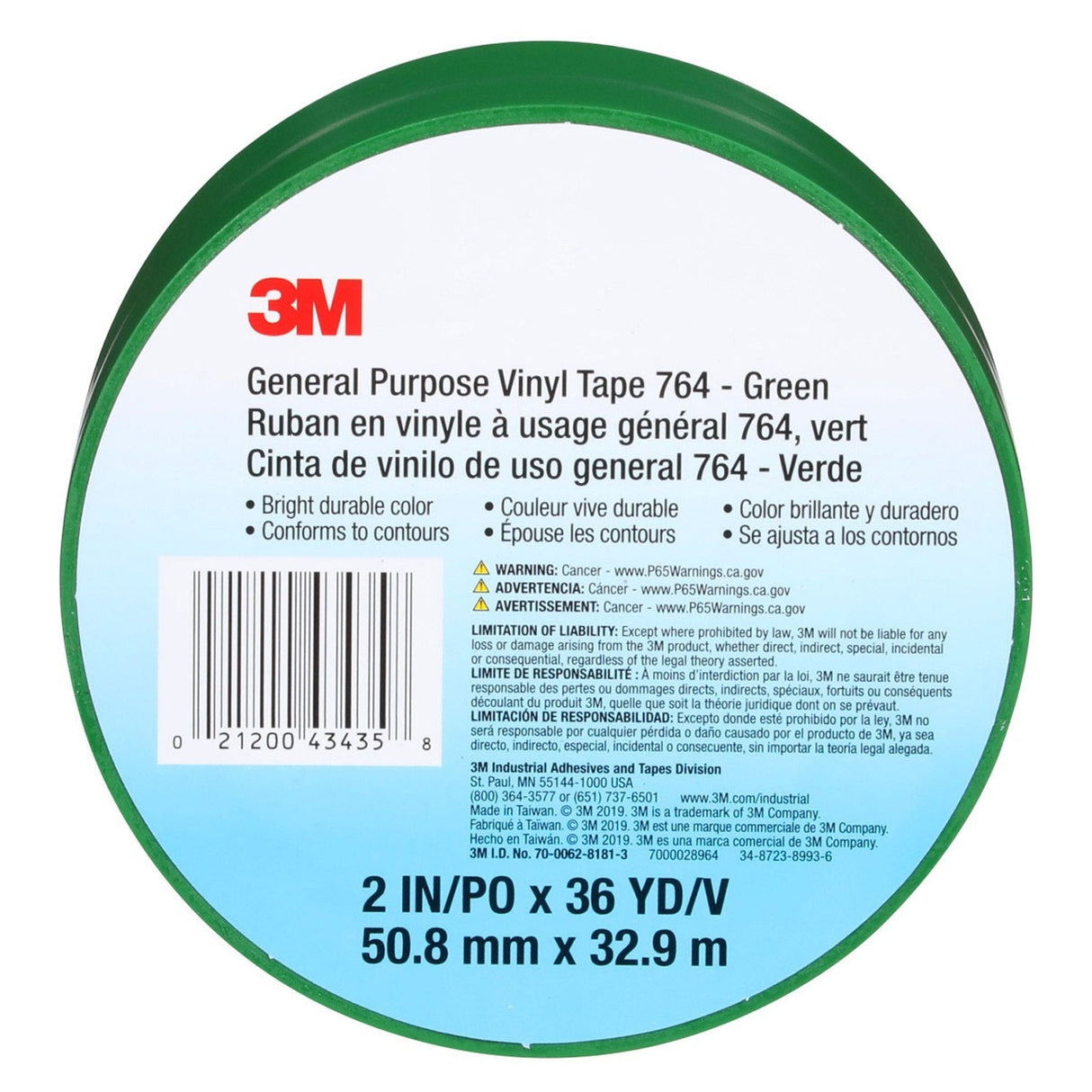 3M 764 General Purpose Vinyl Tape Green 2 in x 36 yd 5 mil Floor Marking Color Coding (7000028964) (24 Pack) - 9