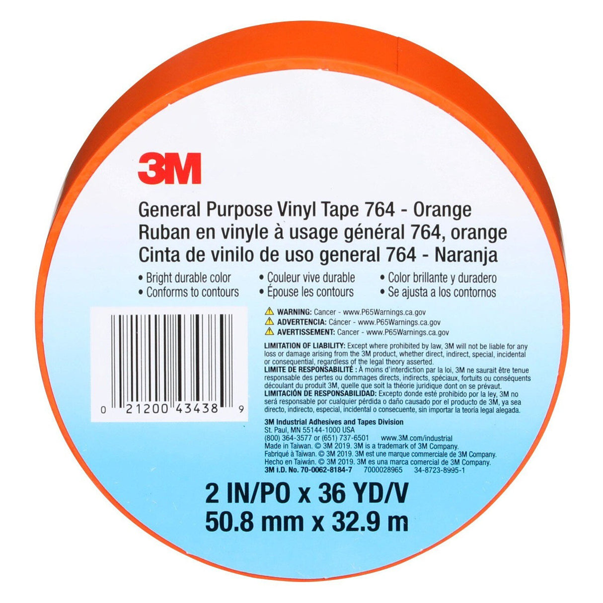 3M 764 General Purpose Vinyl Tape, Orange, 2 in x 36 yd, 5 mil (7000028965) (24 Pack) - 10