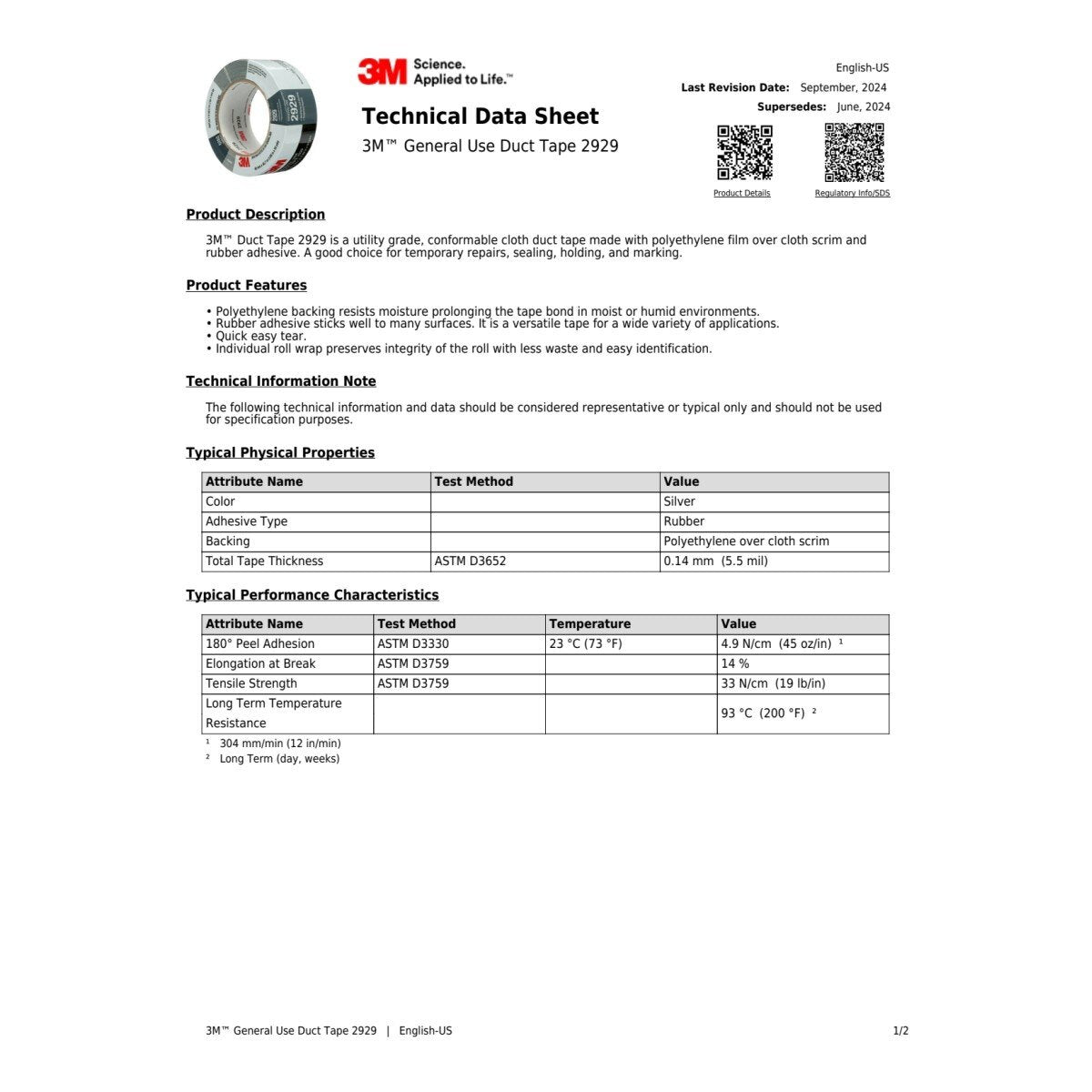 3M 2929 General Use Duct Tape, Silver, 1.88 in x 50 yd, 5.5 mil, Individually Wrapped (7000029030) (24 Pack) - 8