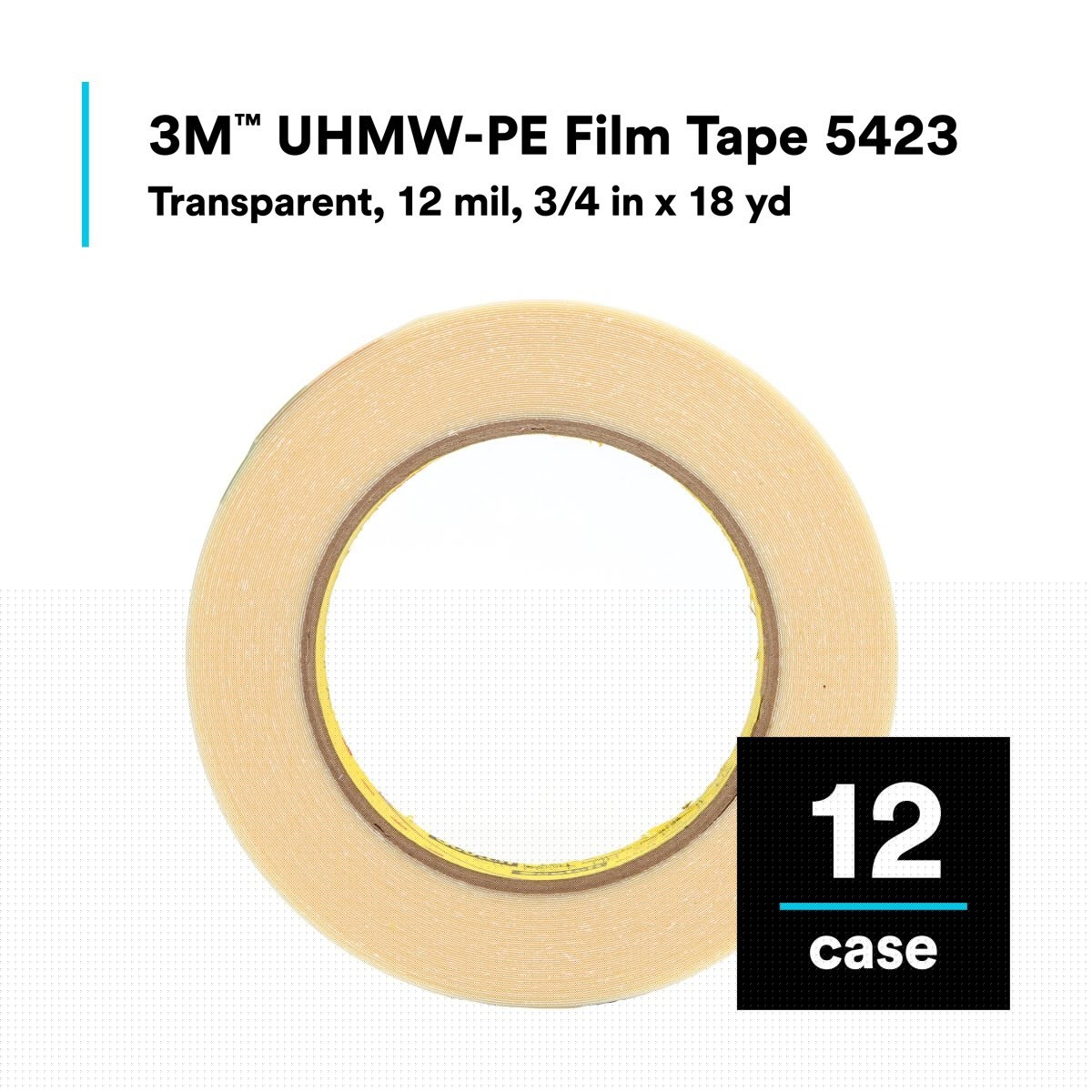 3M 5423 UHMW Film Tape, Transparent, 3/4 in x 18 yd, 12 mil (7000029144) (12 Pack) - 4