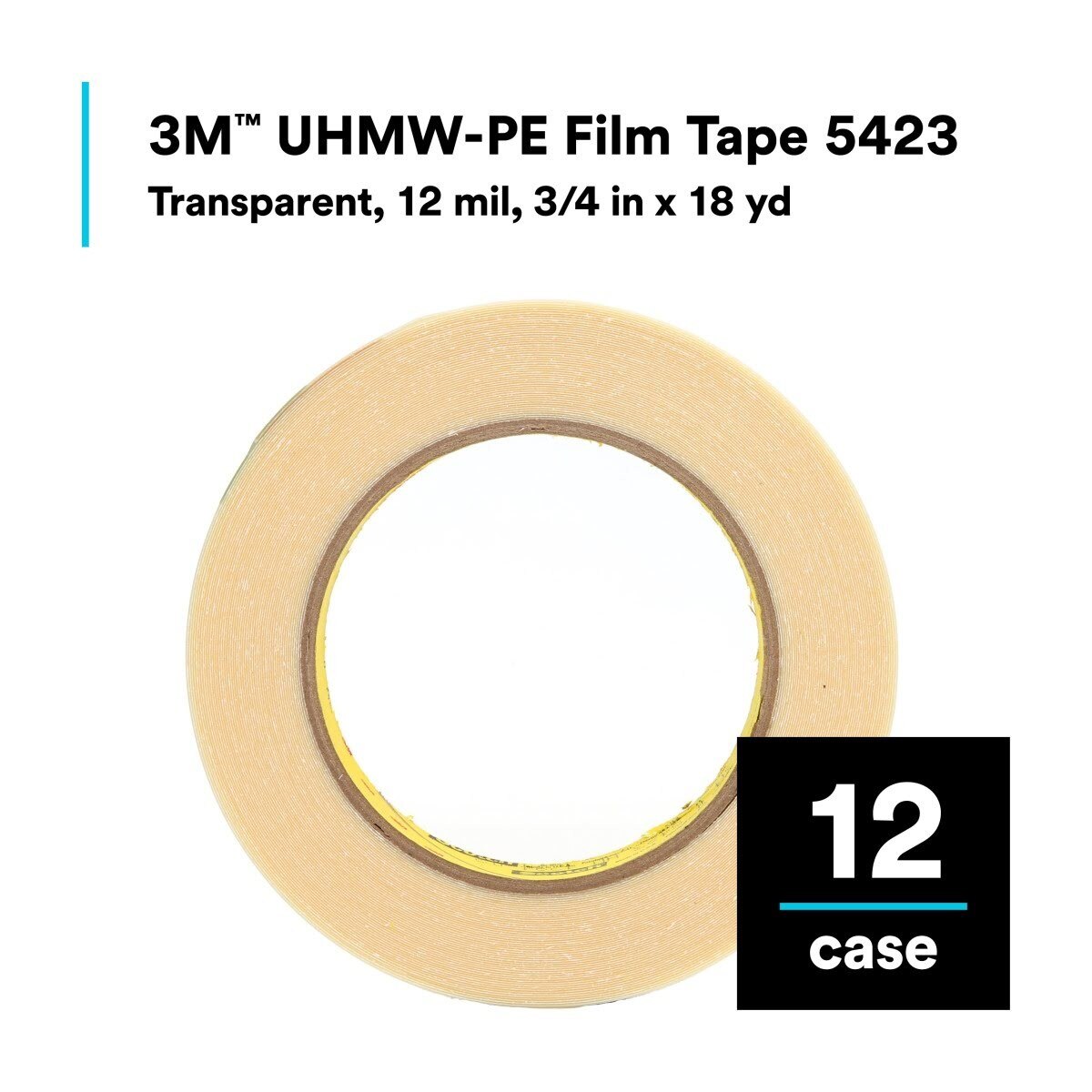 3M 5423 UHMW Film Tape, Transparent, 3/4 in x 18 yd, 12 mil (7000029144) (12 Pack) - 4