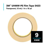 3M 5423 UHMW Film Tape, Transparent, 1 in x 18 yd, 12 mil (7000029146) (9 Pack) - 5