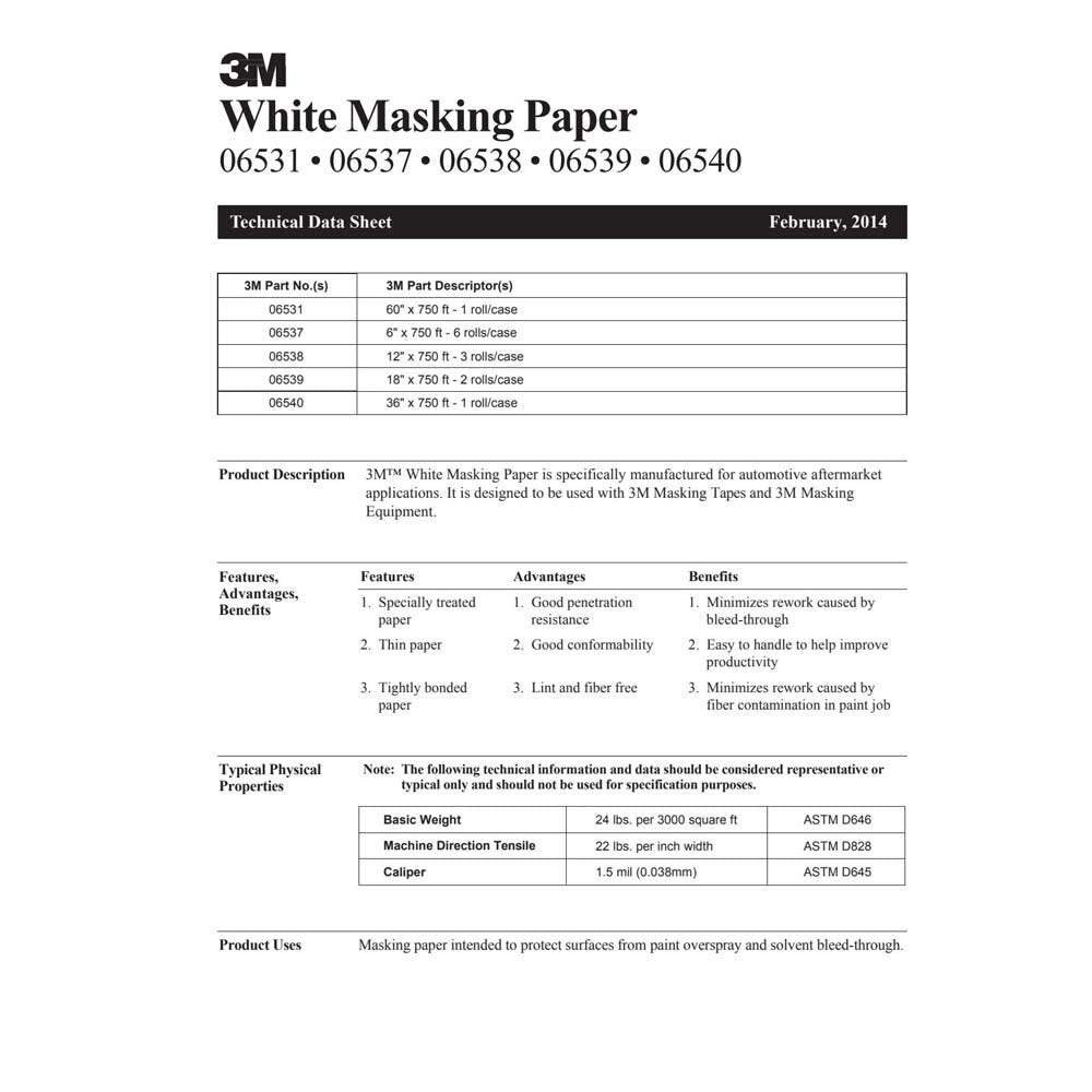 3M 7000029607 White Masking Paper, 06539, 18 in x 750 ft - 8