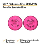 3M 2097 2097/07184 Particulate Filter, P100, Nuisance Level Organic Vapor Relief, Magenta (7000029657) (100 Pack) - 2