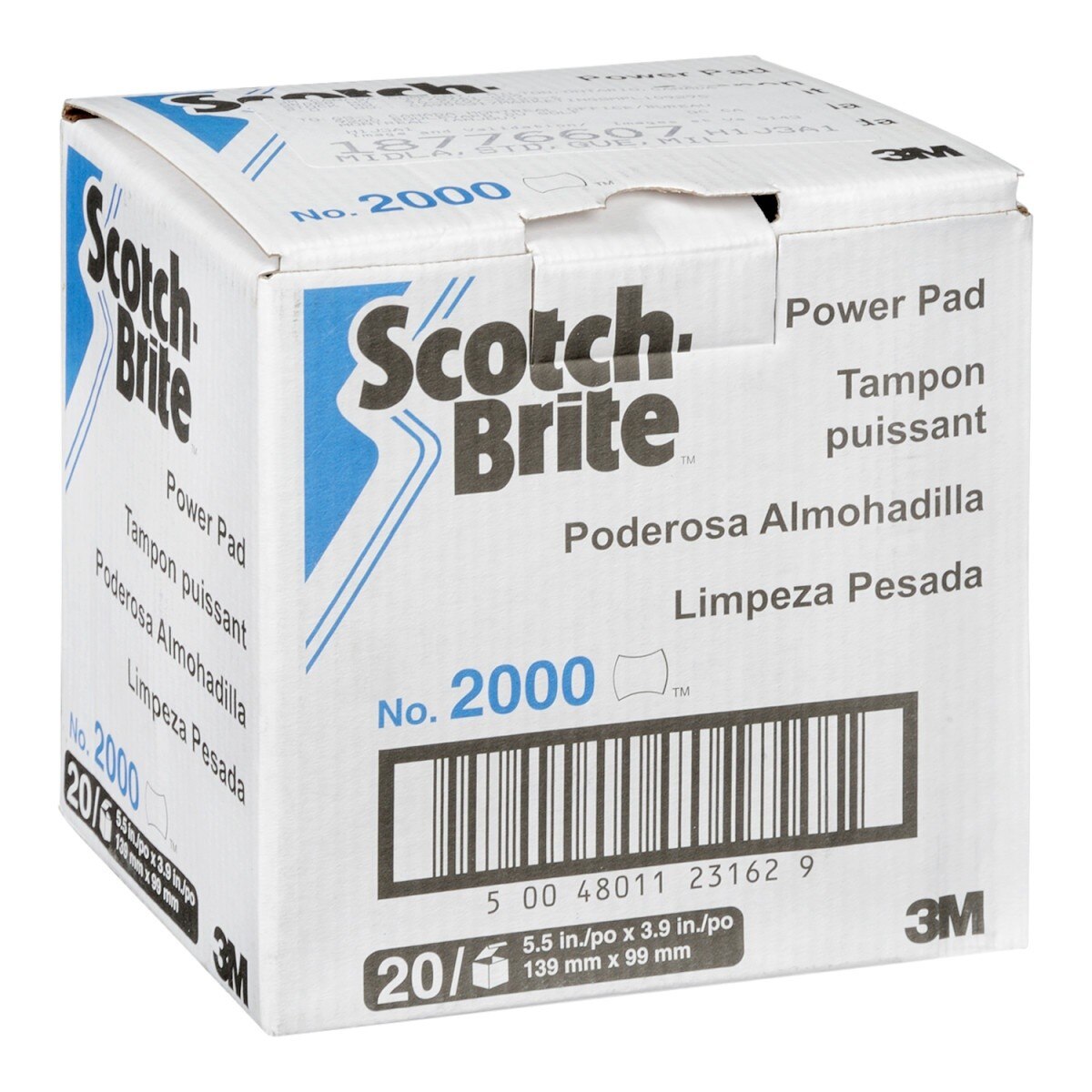 3M 2000 Scotch-Brite Power Pad Scouring Pad, Low-scratch, Blue, 5-1/2 in x 3-29/32 in (7000029659) (20 Pack) - 2