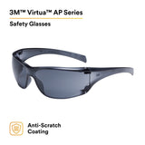 3M 11815-00000-20 Virtua AP Protective Safety Glasses, Gray Hard Coat Anti-scratch Lens, Gray Frame, Polycarbonate, 99.9 Percent UV (7000030050) (20 Pack) - 2