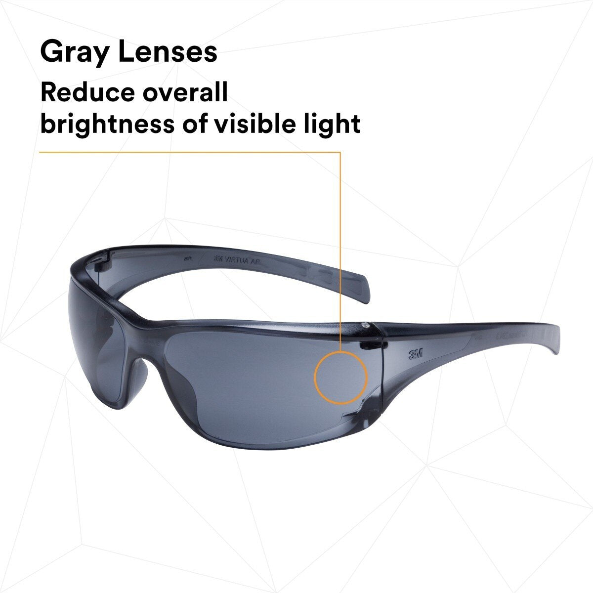 3M 11815-00000-20 Virtua AP Protective Safety Glasses, Gray Hard Coat Anti-scratch Lens, Gray Frame, Polycarbonate, 99.9 Percent UV (7000030050) (20 Pack) - 6