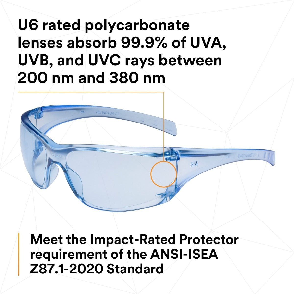 3M 11816-00000-20 Virtua Protective Eyewear, Light Blue Hard Coat Anti-Scratch Polycarbonate Lens, Blue Frame, Side Shields, ANSI Z87.1-2015, CSA Z94.3, 99.9% UV (7000030051) (20 Pack) - 7