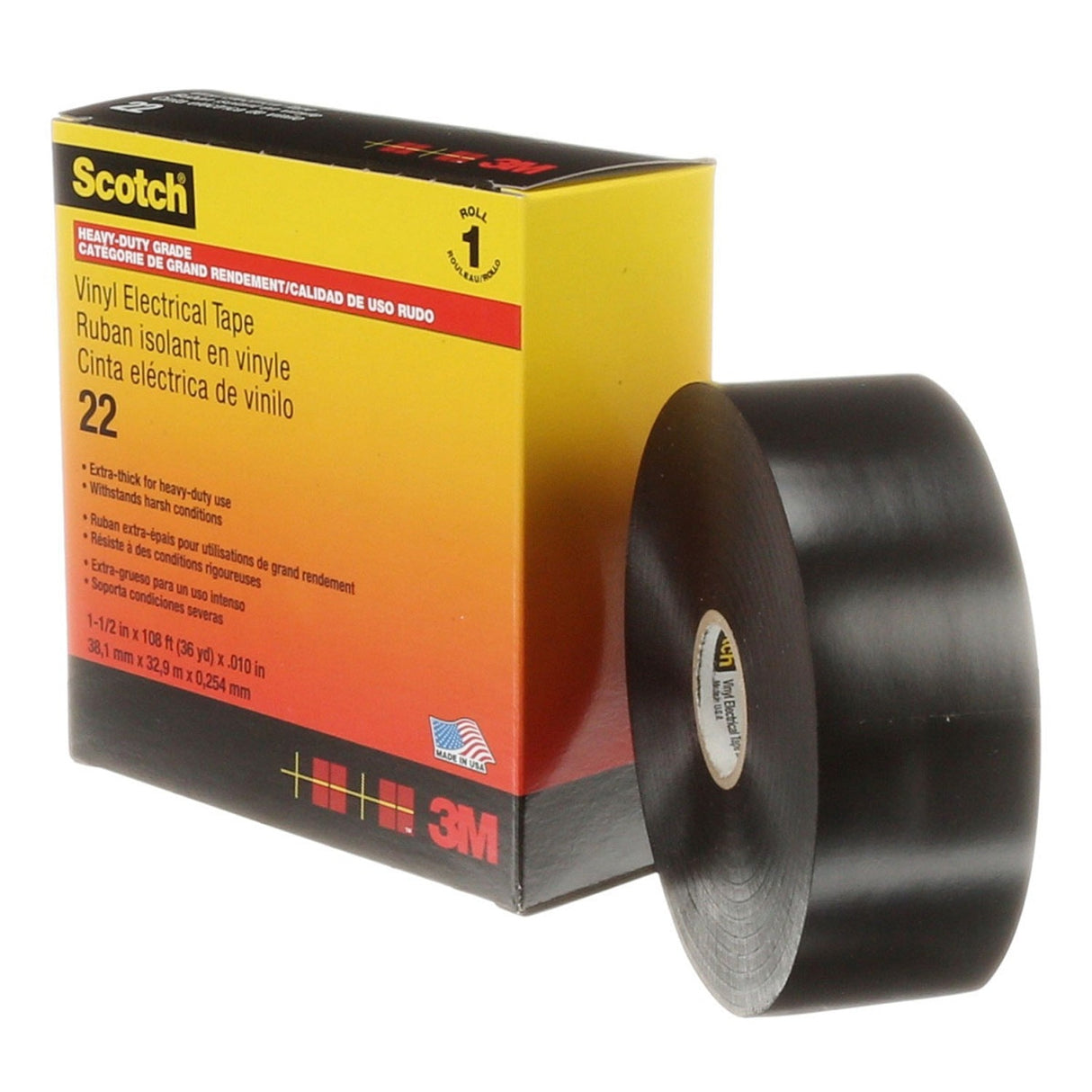 3M Scotch Vinyl Electrical Tape 22 Heavy Duty 10 mil Black 1.5 in x 36 yd (22-1.5X36YD) (7000031345) (12 Pack) - 9