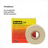 3M 69 3/4"X36YD MINI Glass Cloth Electrical Tape 69, White, 3/4 in x 36 yd (7000031350) - 3