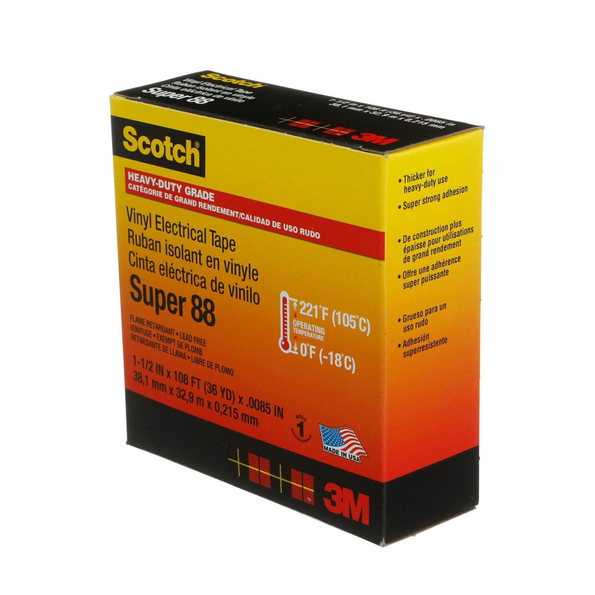 3M Super 88 88-1.5X36YD Scotch Vinyl Electrical Tape, Black, 1-1/2 in x 36 yd, Premium Grade, Rubber Resin Adhesive, PVC Backing, All-Season Heavy Duty Electrical Tape (7000031459) (12 Pack) - 10