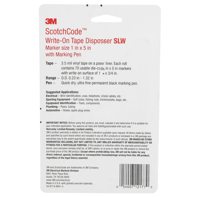 3M ScotchCode Wire Marker Write-On Tape Dispenser with Tape and Pen, 1 in x 5 in (SLW) (7000031502) (10 Pack) - 2