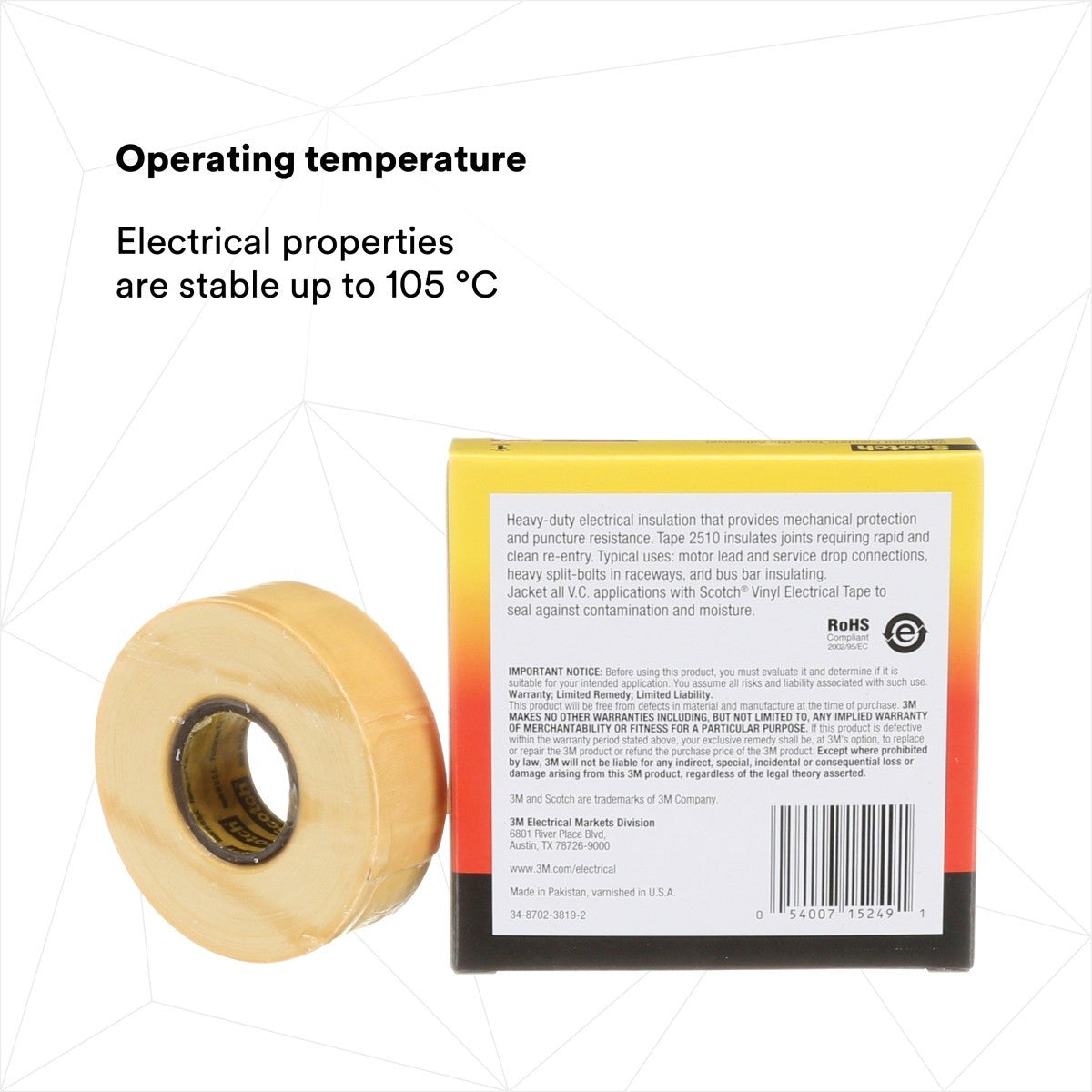 3M Scotch Varnished Cambric Tape 2510, Non-adhesive, Yellow, 3/4 in x 60 ft (2510-3/4X60FT) (7000031578) (20 Pack) - 4