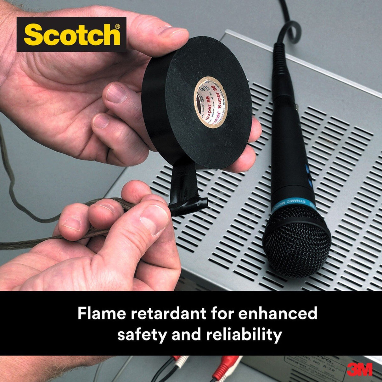 3M Scotch Vinyl Electrical Tape Super 88, Black, 3/4 in x 44 ft, Premium Grade, Rubber Resin Adhesive, PVC Backing (88-3/4X44FT) (7000031579) (10 Rolls) (10 Pack) - 7