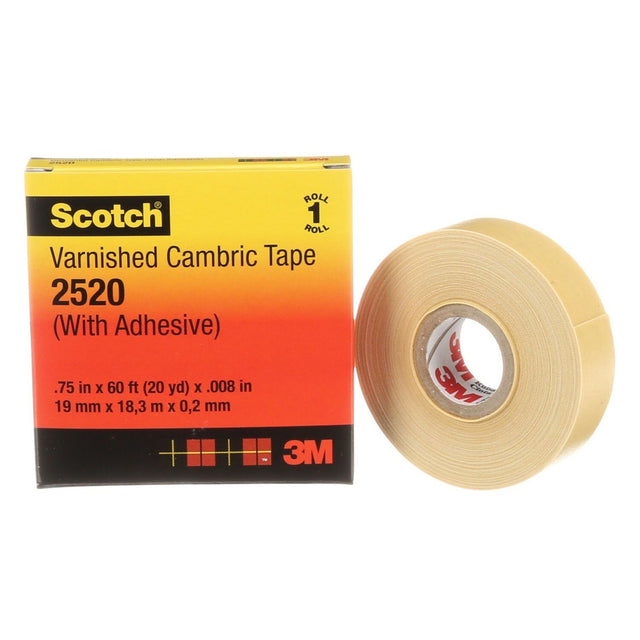 3M 7000031629 Scotch Varnished Cambric Tape 2520, Electrically Insulating, Moisture Resistant, Yellow, 8 mil, 3/4 in x 60 ft (2520-3/4X60FT) (7000031629) (20 Pack)