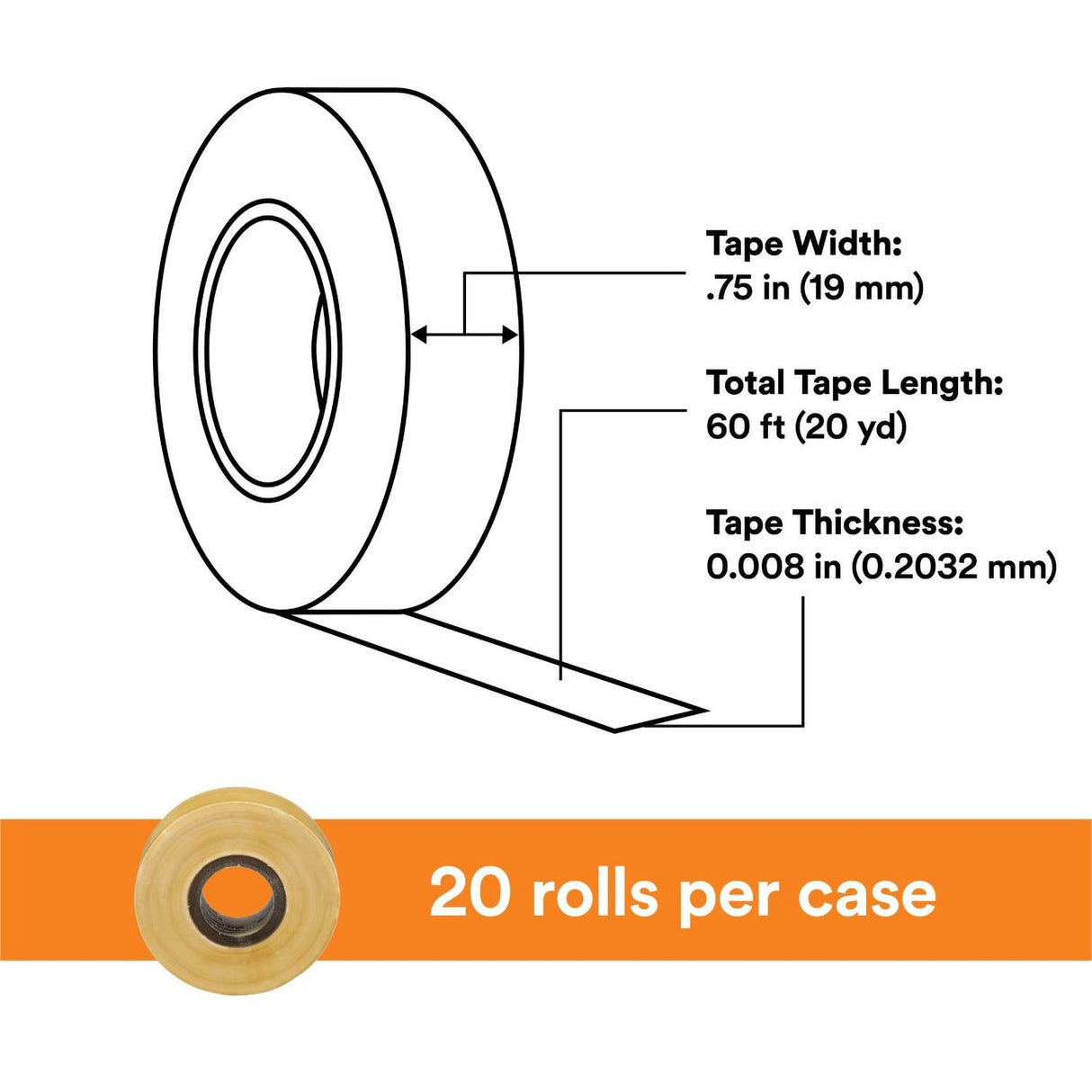 3M 7000031629 Scotch Varnished Cambric Tape 2520, Electrically Insulating, Moisture Resistant, Yellow, 8 mil, 3/4 in x 60 ft (2520-3/4X60FT) (7000031629) (20 Pack) - 2