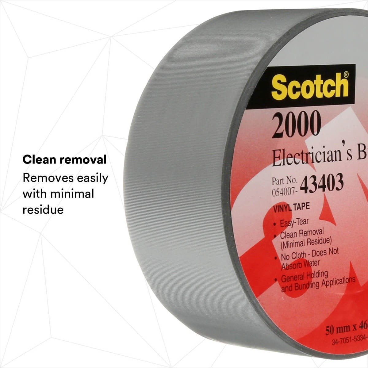 3M Scotch Electricians Duct Tape 2000, Gray, 2 in x 50 yd Roll (2000-2X50YD) (7000031684) (12 Pack) - 3