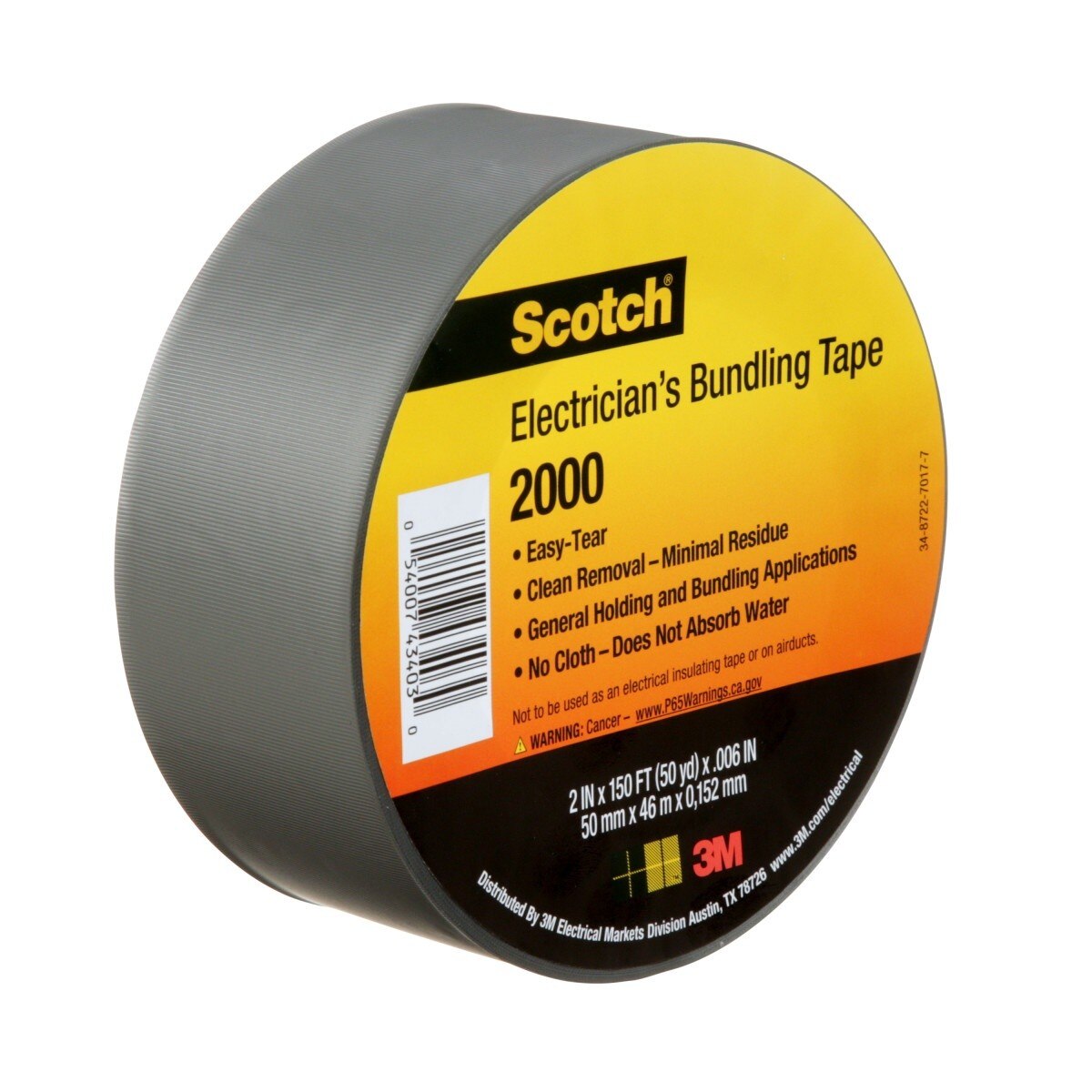 3M Scotch Electricians Duct Tape 2000, Gray, 2 in x 50 yd Roll (2000-2X50YD) (7000031684) (12 Pack) - 9