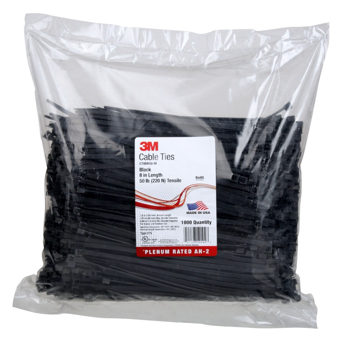 3M CT8BK50-M Standard Nylon Cable Tie, Black, 50 lbs, 3/16 in x 7-19/32 in (7000031854) (10000 Pack) - 3