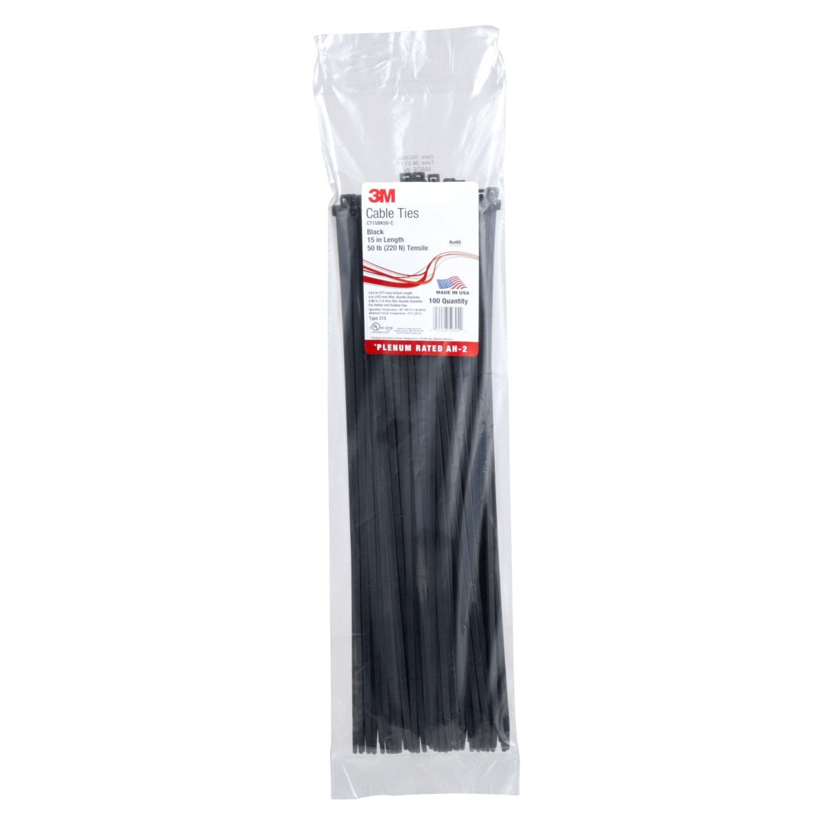 3M CT15BK50-C Cable Tie, Standard Nylon, Black, 15 in, 50 lb Tensile (7000031857) (500 Pack) - 4