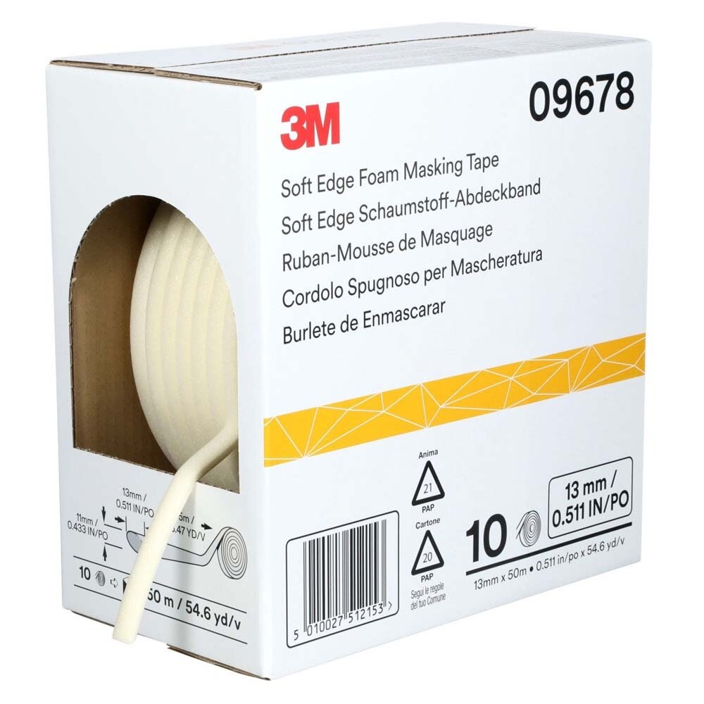 3M 7000034663 Soft Edge Foam Masking Tape, 09678, 1/2 in x 165 ft - 4