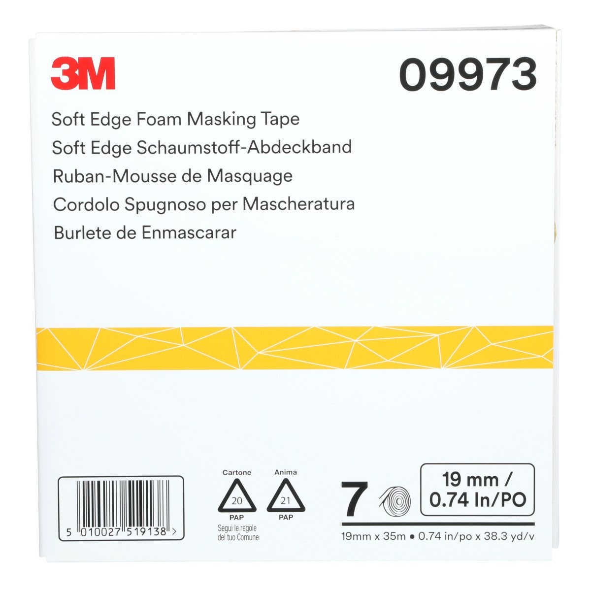 3M 09973 Soft Edge Foam Masking Tape, White, 3/4 in x 115 ft (19 mm x 35 m), 1 Roll Case (7000034664) - 4