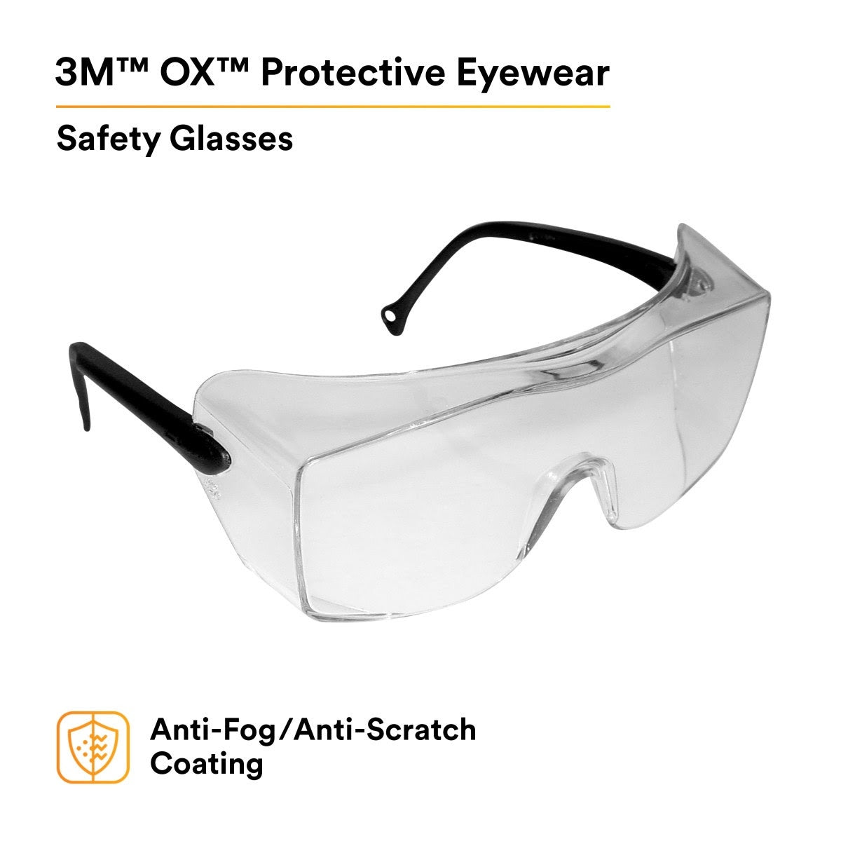 3M 12163-00000-20 OX Protective Eyewear, Clear AF Lens, Black Secure Grip Temple (7000042891) (20 Pack) - 2