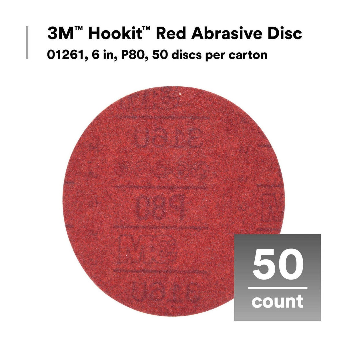 3M 316U 01261 Hookit Red Abrasive Disc, Hook & Loop, Aluminum Oxide P80, 6 in (7000045464) (300 Pack) - 2