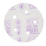 3M 260L 01055 Hookit Finishing Film Abrasive Disc, Dust Free, P600, White, 5 in (7000045652) (1600 Pack)