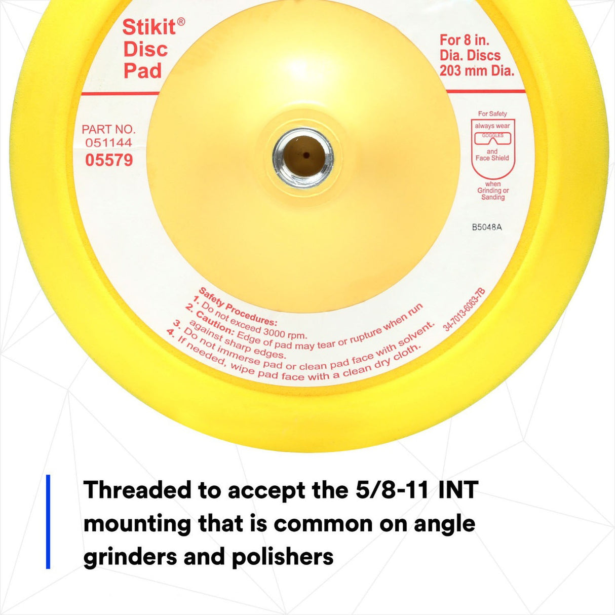 3M 05579 Stikit PSA Abrasive Disc Back-up Pad, Medium Density, Yellow, 8 in (7000045658) - 7