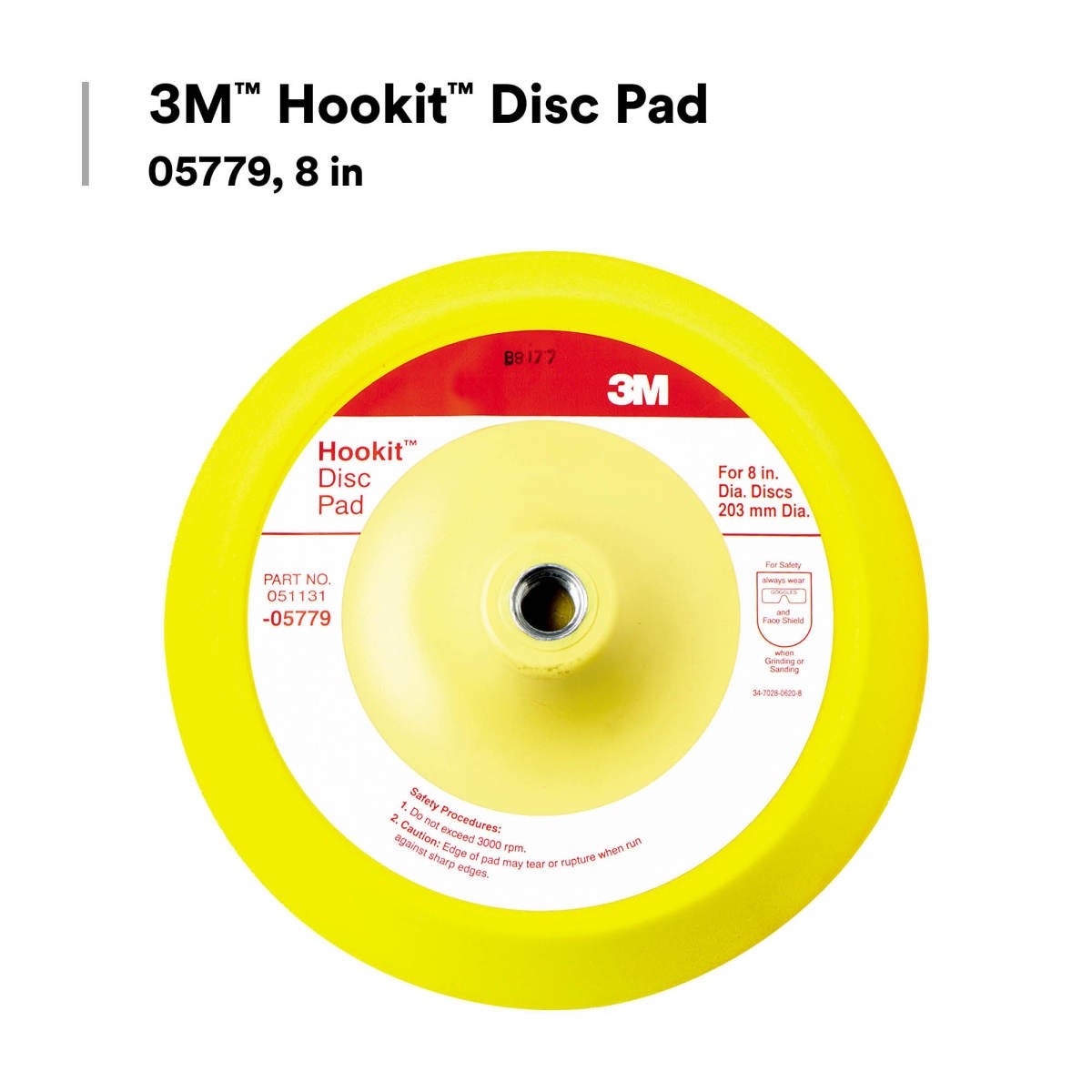 3M 05779 Hookit Abrasive Disc Pad, Medium Density Foam, Yellow, 8 in, 5/8-11 INT (7000045671) - 6