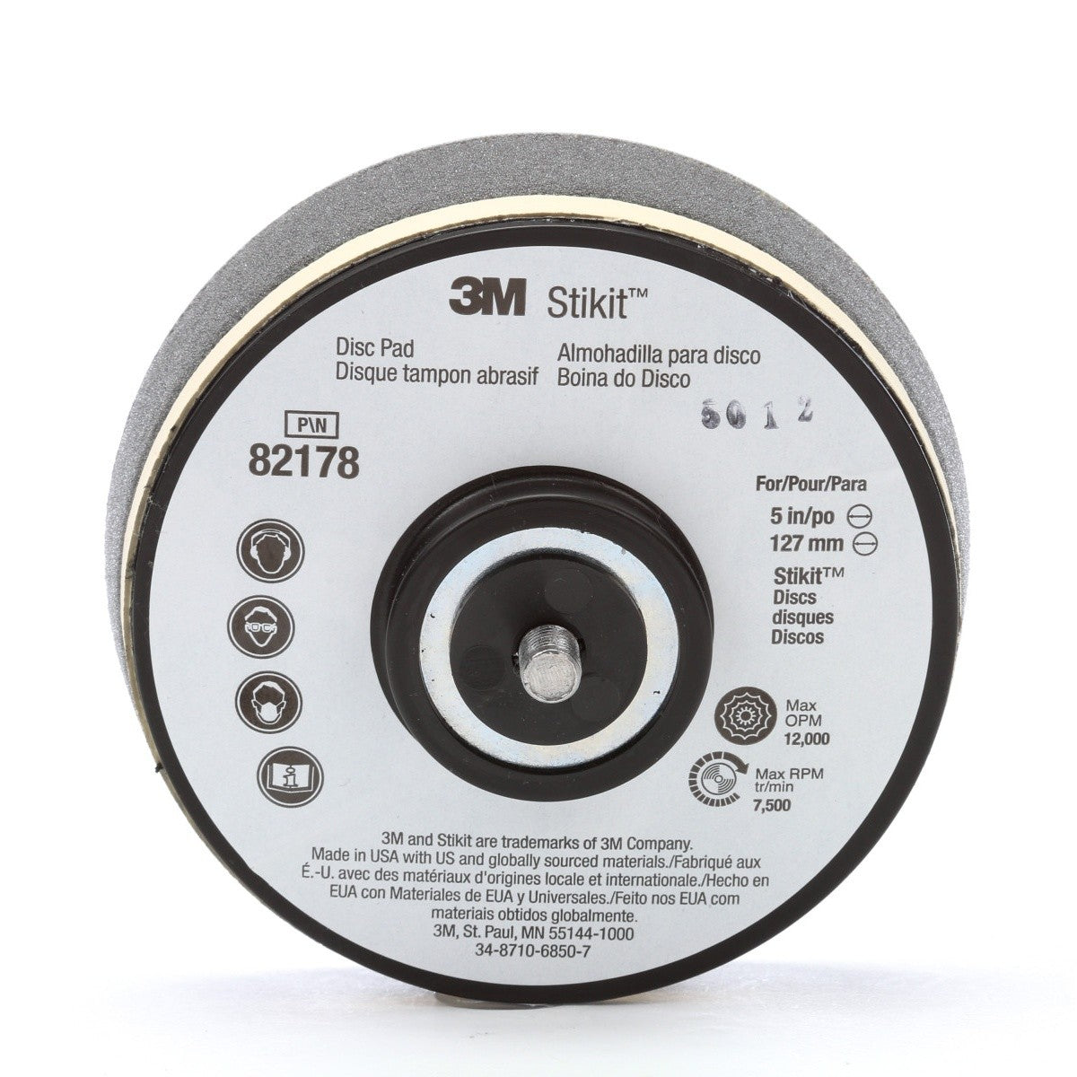 3M 82178 Stamark Disc Pad, PSA, Black, 5 in x 1-1/4 in, 5/16-24 External (7000045672) (10 Pack)