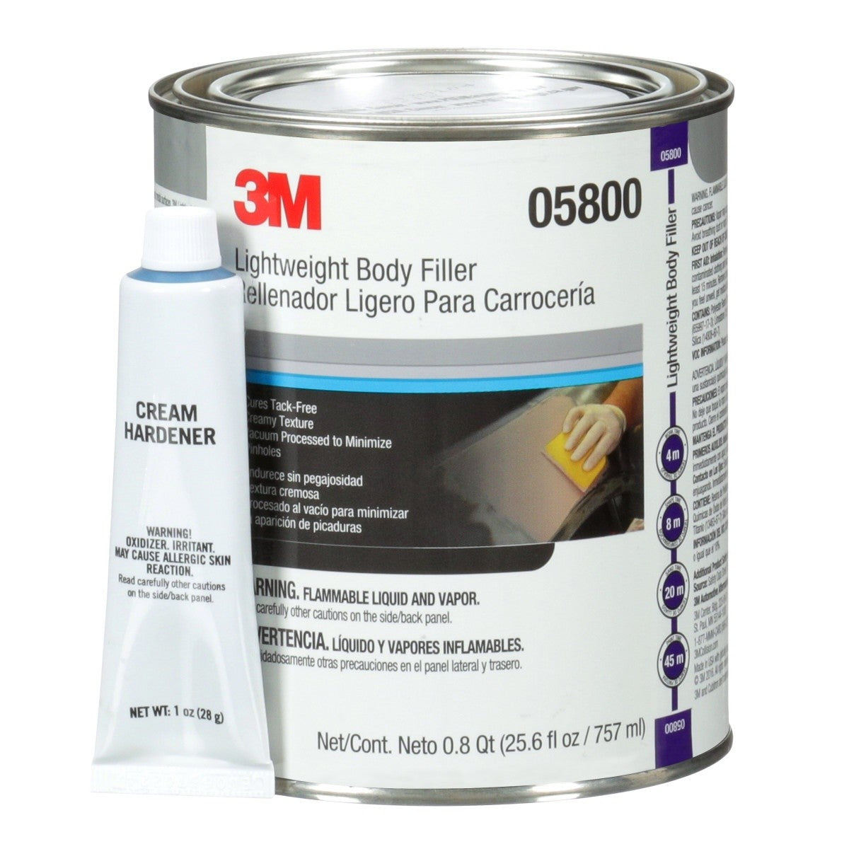 3M 05800 Lightweight Body Filler Blue 0.8 qt 25.6 fl oz Can Repairs Dents with Cream Hardener (7000045749) (6 Pack)