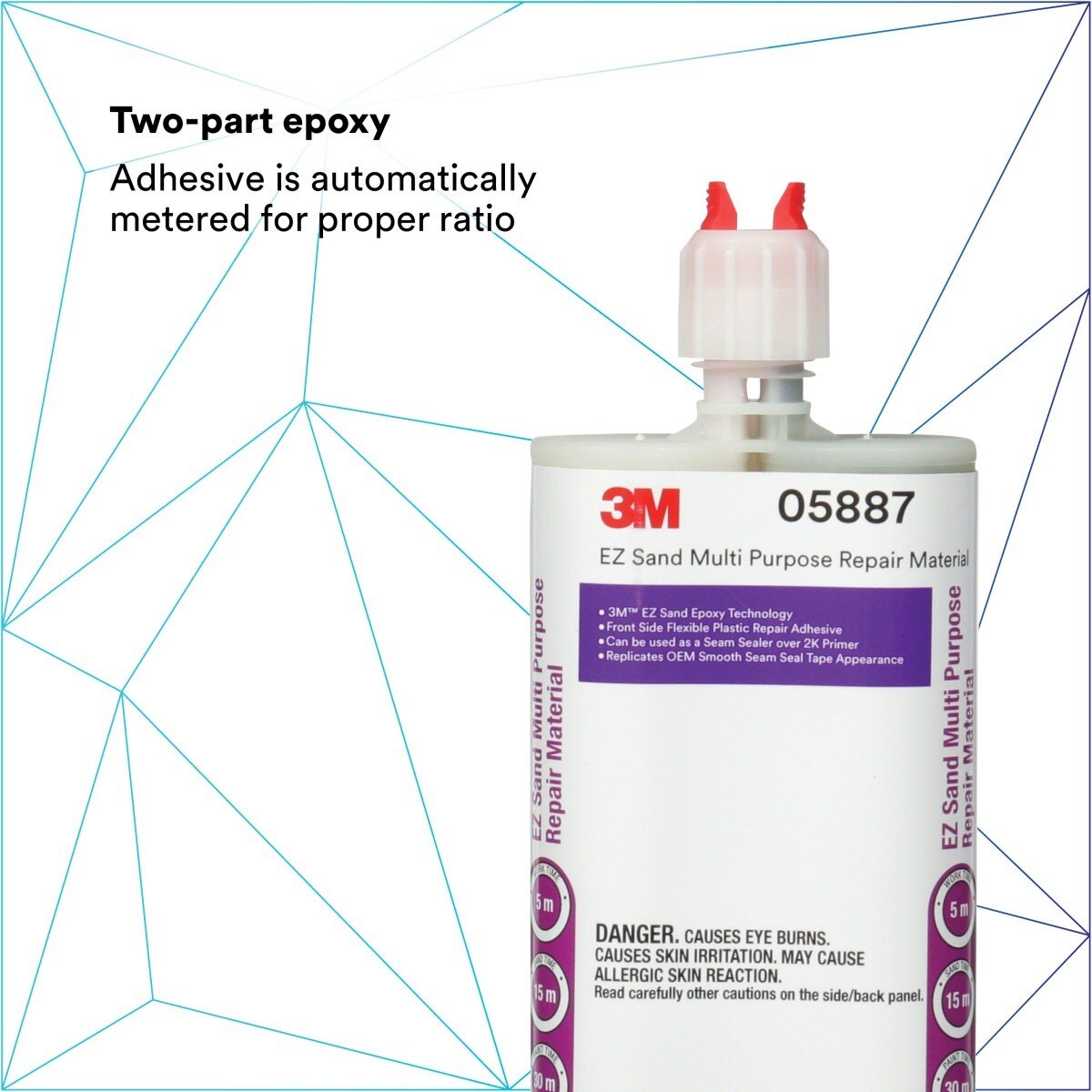 3M 05887 EZ Sand Multi Purpose Repair Material, Ready-To-Use Two-Part Epoxy Finishing Adhesive, White Gray, 200 mL 6.75 fl oz Cartridge (7000045776) - 9