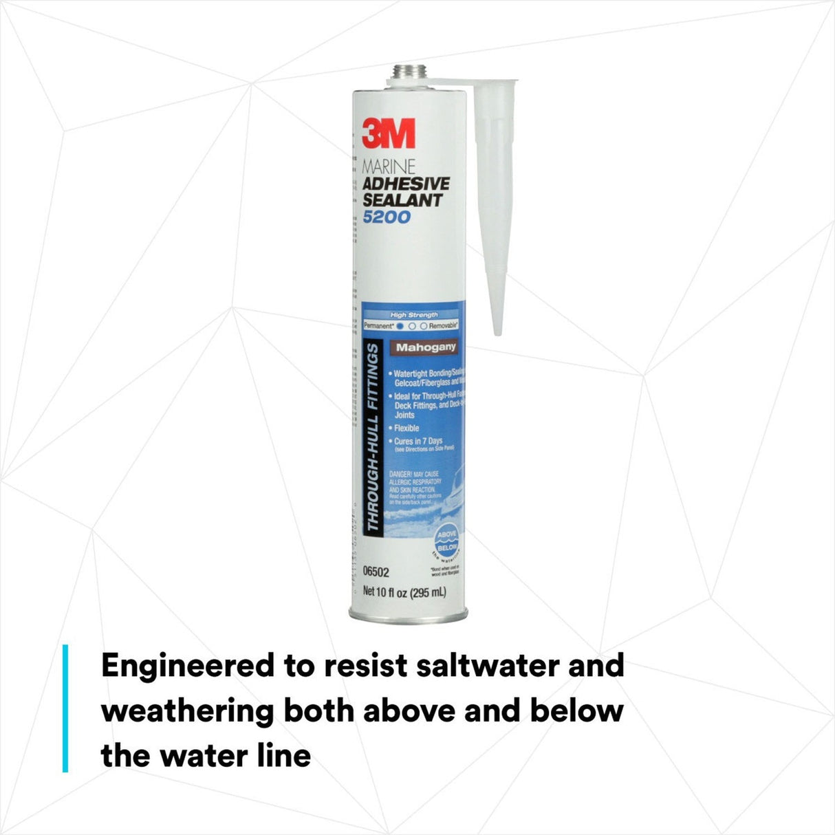3M 5200 6502 Marine Adhesive Sealant Mahogany 10 fl oz Cartridge Above/Below Waterline Flexible Permanent Bonding (7000045778) (12 Pack) - 7