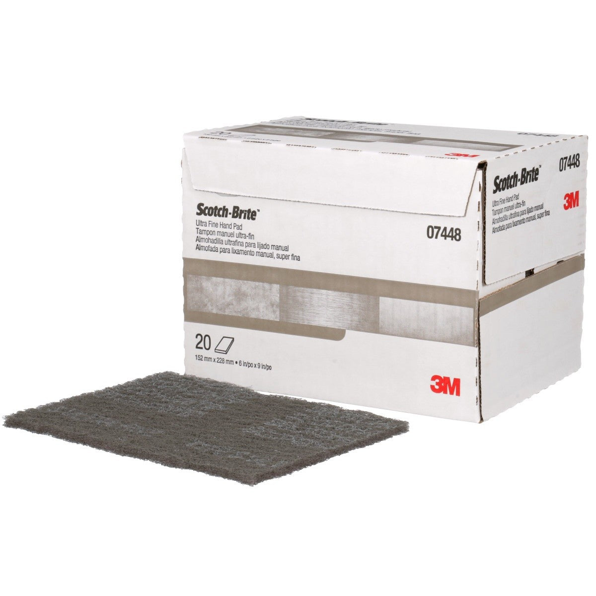 3M HP-HP 7448 07448 Scotch-Brite Ultra Fine Hand Pad, SiC, Gray, 6 in x 9 in (7000045983) (20 Pack) - 4