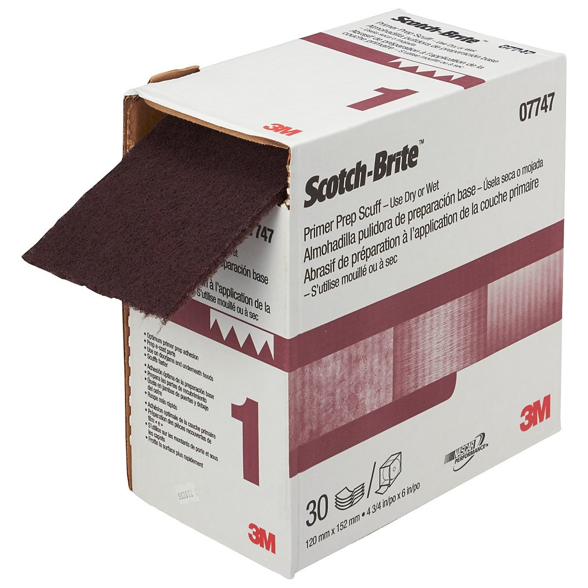 3M Scotch-Brite Primer Prep Scuff, Very Fine, Maroon, 4-3/4 in x 15 ft Roll (07747) (7000046123) (3 Pack)