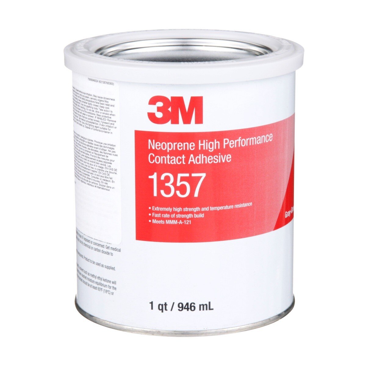 3M 1357 Neoprene High Performance Contact Adhesive, Gray-Green, 1 Quart Can (7000046324) (16284 Pack) - 2