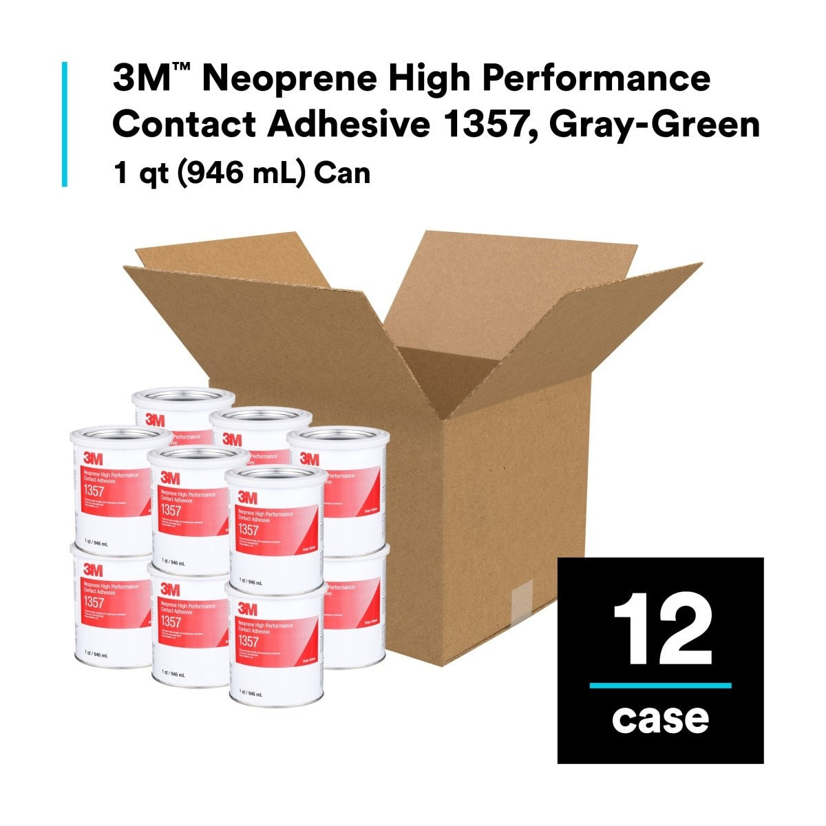 3M 1357 Neoprene High Performance Contact Adhesive, Gray-Green, 1 Quart Can (7000046324) (16284 Pack) - 7