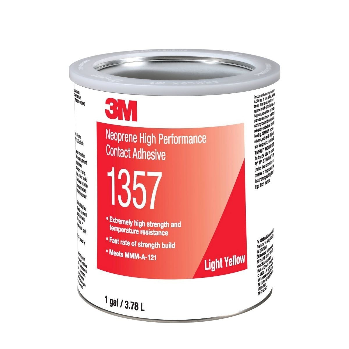 3M Neoprene High Performance Contact Adhesive Light Yellow 1 Gallon Canister (1357) (7000046325) (4 Pack)