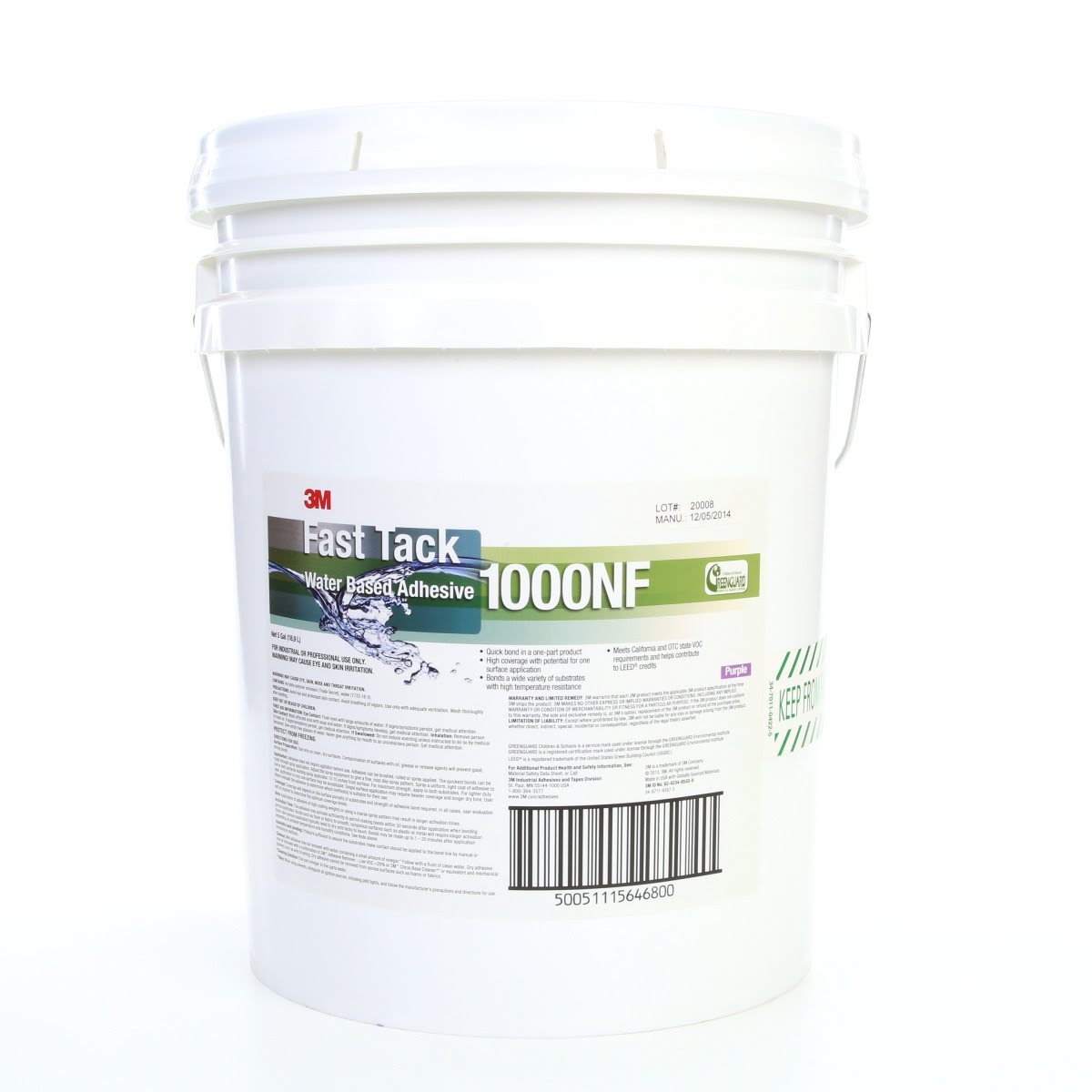 3M 51115646805 Fast Tack Water Based Adhesive, Purple, 5 Gallon Pail (1000NF) (7000046563) (5 Pack)