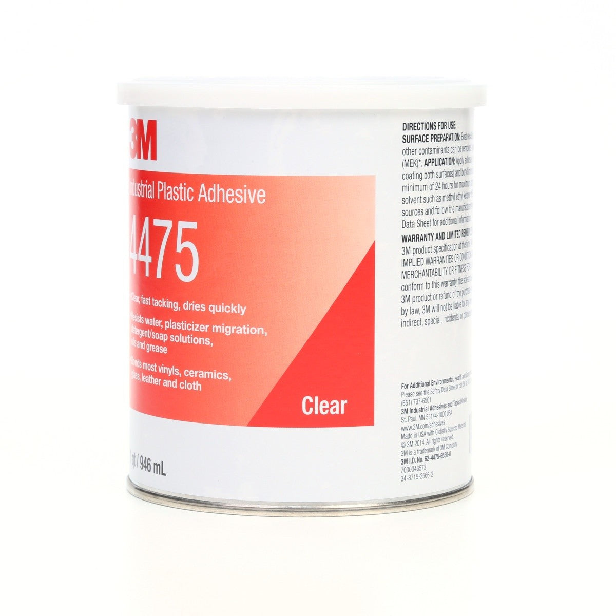 3M Industrial Plastic Adhesive 4475, Clear, 1 Quart Can (4475) (7000046573) (12 Pack) - 2