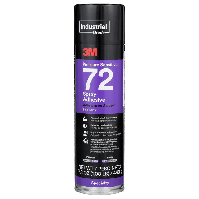 3M 72 Pressure Sensitive Spray Adhesive, Blue, 24 fl oz Can Net Wt 17.3 oz, Aerosol (7000046588) (12 Pack)