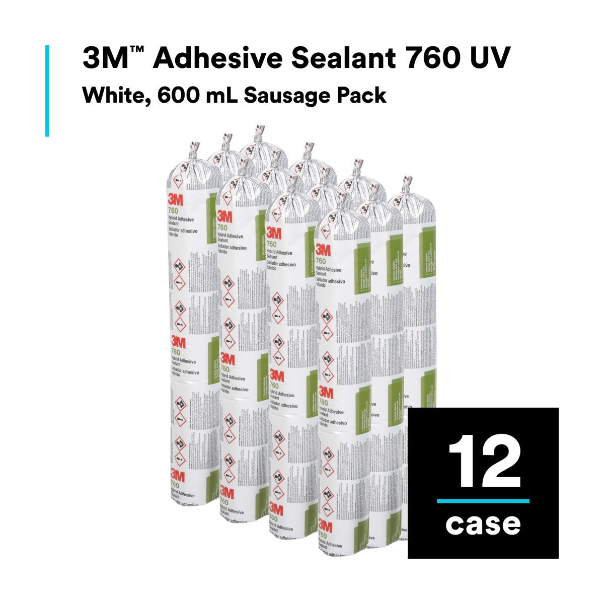 3M Adhesive Sealant 760 UV, White, 600 mL Sausage Pack (760 UV) (7000046609) (12 Pack) - 5