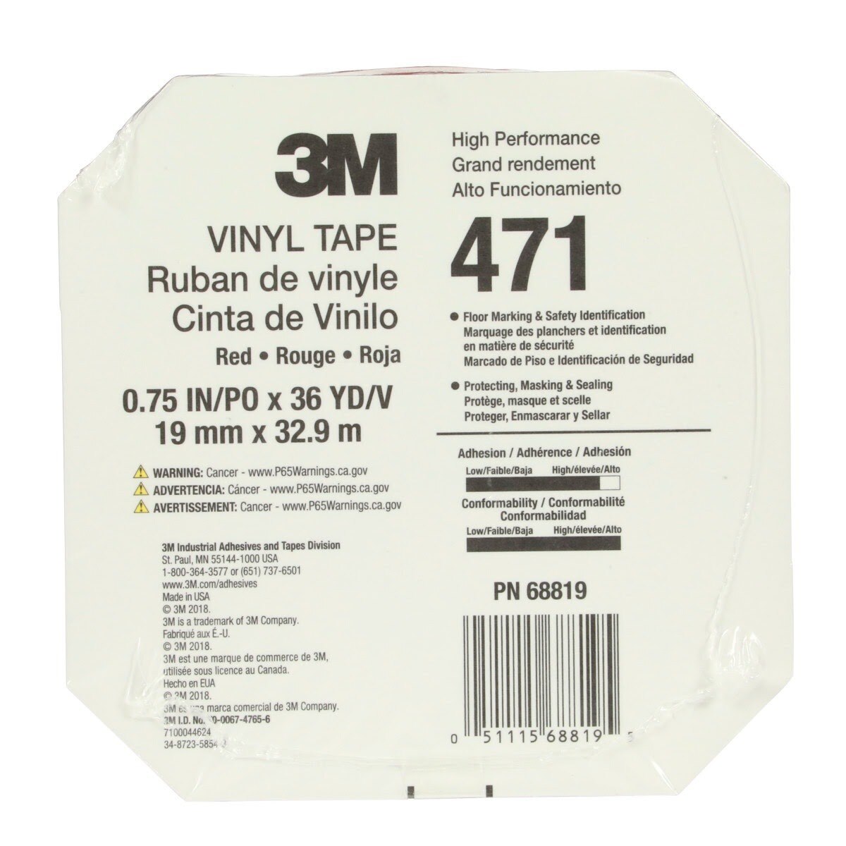 3M 471 Vinyl Tape, Red, 3/4 in x 36 yd, 5.2 mil (7000047452) (48 Pack) - 8