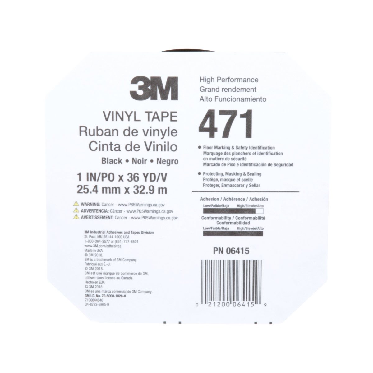 3M 471 Vinyl Tape, Rubber Adhesive, Black, 1 in x 36 yd, 5.2 mil (7000047458) (36 Pack) - 9
