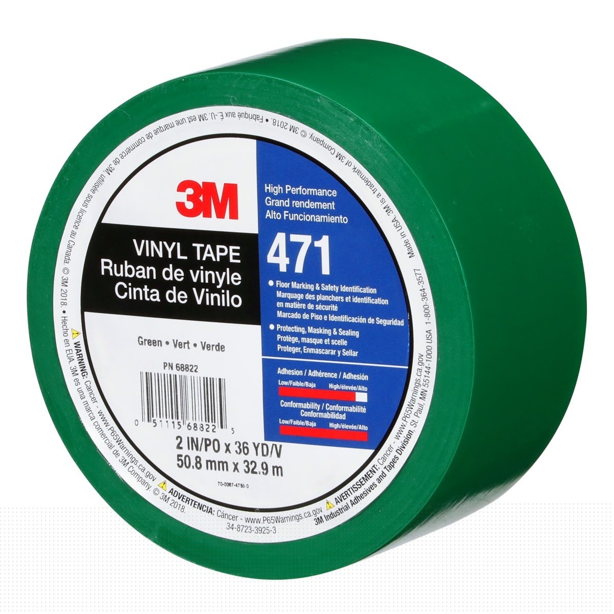 3M 471 6468 Vinyl Tape, Green, 3 in x 36 yd, 5.2 mil (7000047480) (12 Pack) - 9
