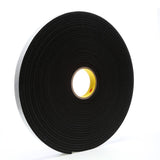 3M 4504 Vinyl Foam Tape, Black, 1 in x 18 yd, 250 mil (7000047499) (9 Pack)