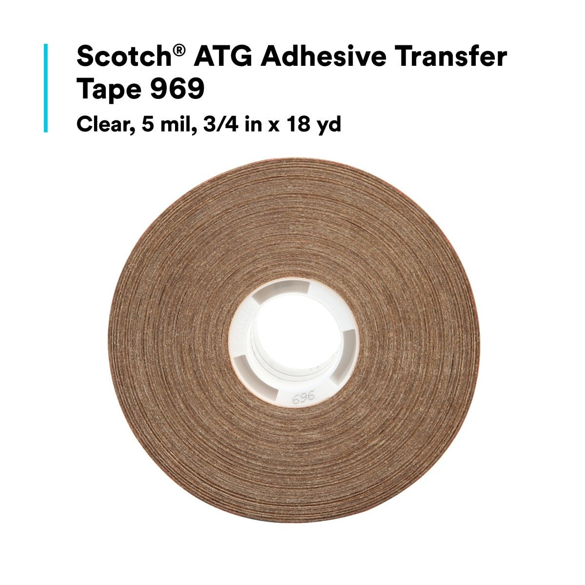 3M 969 Scotch ATG Adhesive Transfer Tape, Clear, 3/4 in x 18 yd, 5 mil, Tan Liner (7000048451) (12 Pack) - 5